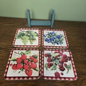 Fruit Coaster 4-pc Set With Wooden Holder
